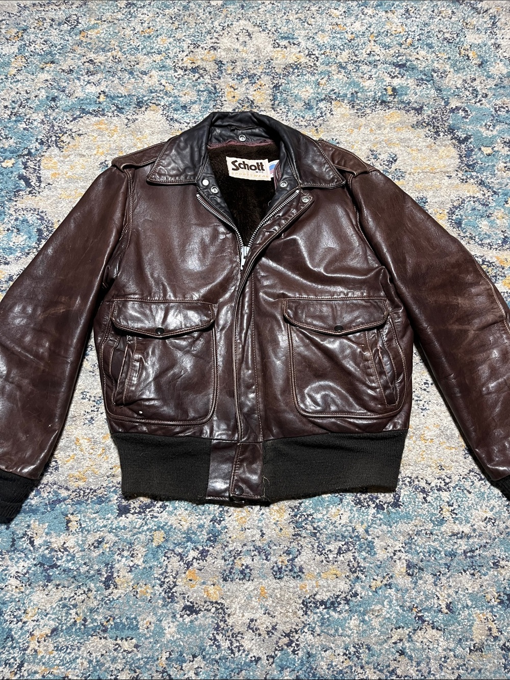 VTG Schott NYC Brown Leather Flight Jacket Size 42